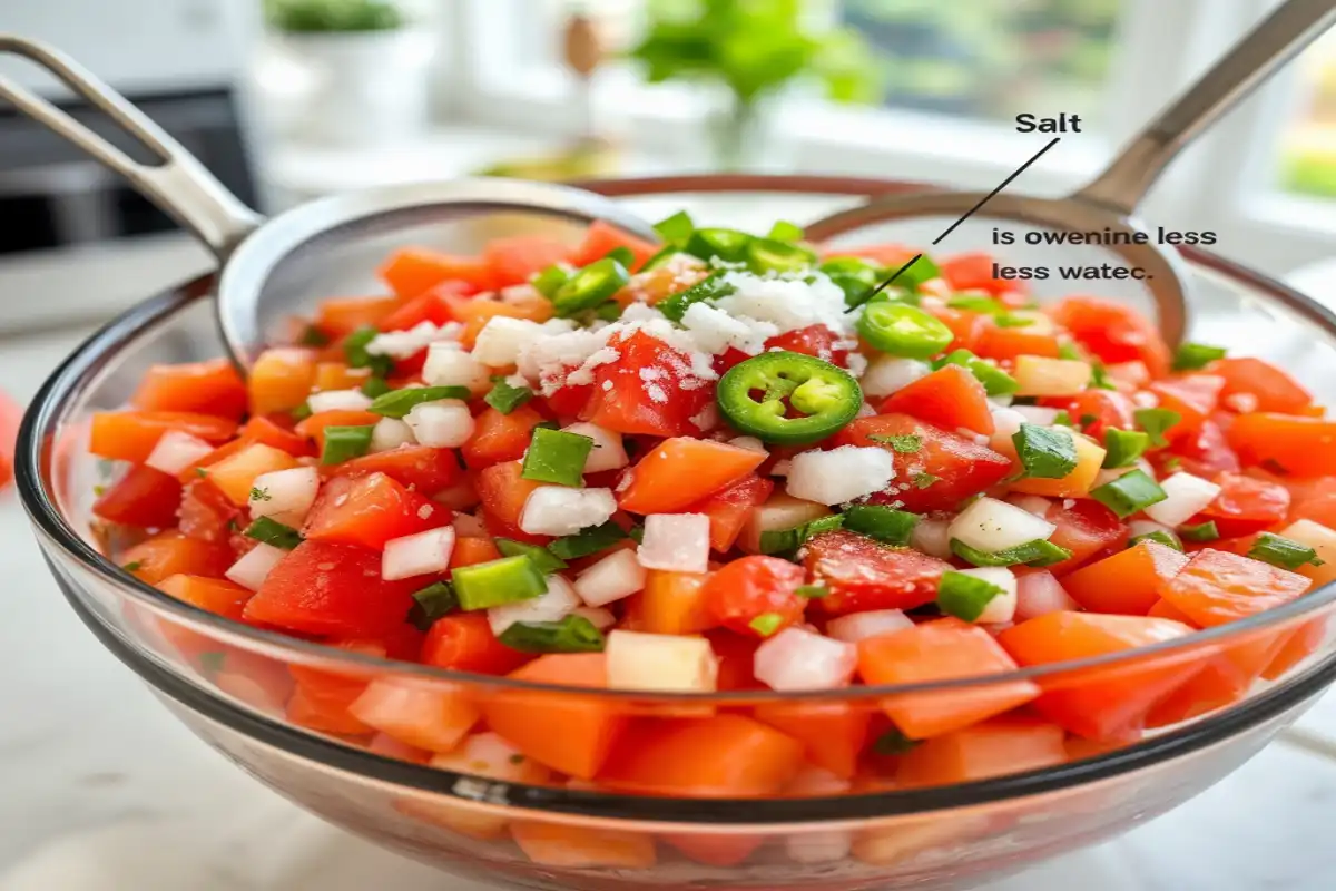 Fresh bowl of Pico de Gallo with tomatoes, onions, cilantro, and lime, showing the perfect chunky consistency.