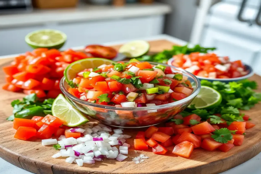 Fresh Pico de Gallo salsa with tomatoes, onions, cilantro, and jalapeños.