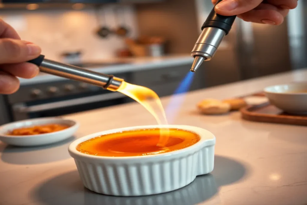 Perfectly caramelized Crème Brûlée with a crisp, golden-brown sugar topping.