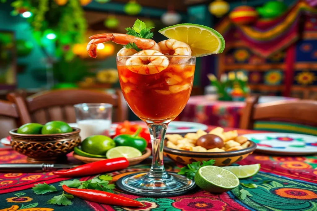 Chilled shrimp cocktail with lemon wedges and cocktail sauce, a classic appetizer with cultural roots in American and global cuisines.