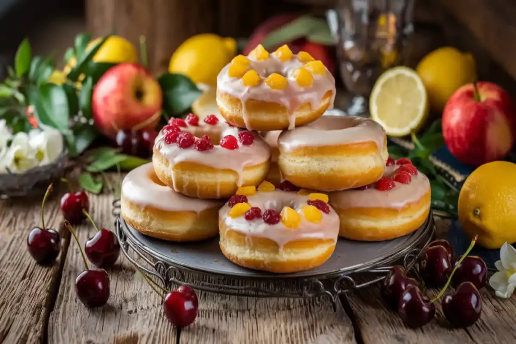 Honeymooners donuts with fruit filling and vanilla icing