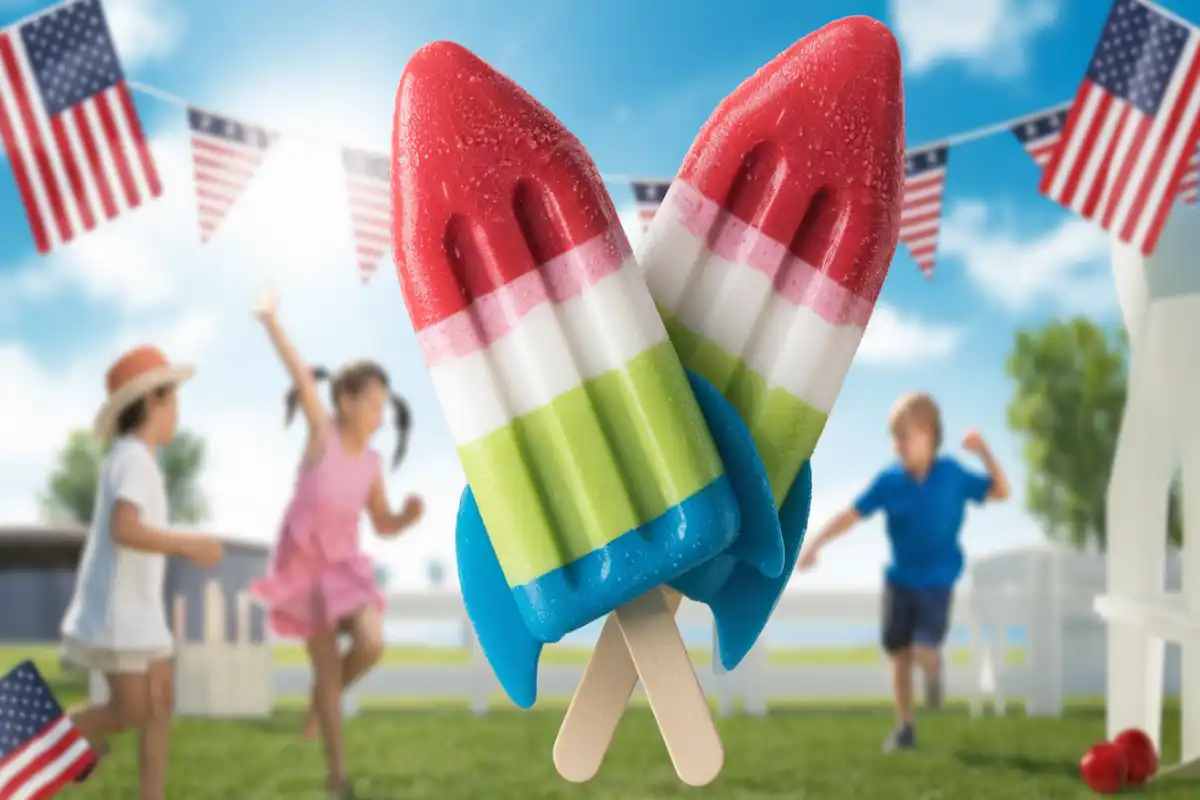 Red, white, and blue popsicle in summer with a patriotic theme.