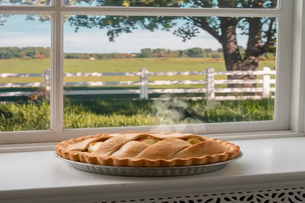 Apple pie on windowsill in an American countryside